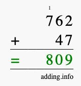 Calculate 762 + 47 using long addition