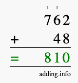 Calculate 762 + 48 using long addition
