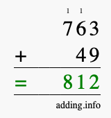 Calculate 763 + 49 using long addition