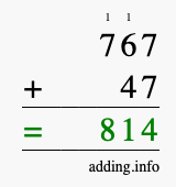 Calculate 767 + 47 using long addition