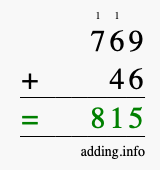 Calculate 769 + 46 using long addition