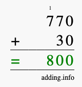 Calculate 770 + 30 using long addition