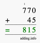 Calculate 770 + 45 using long addition