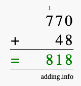 Calculate 770 + 48 using long addition