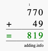 Calculate 770 + 49 using long addition