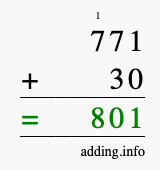 Calculate 771 + 30 using long addition