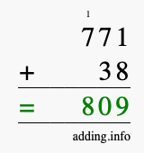 Calculate 771 + 38 using long addition