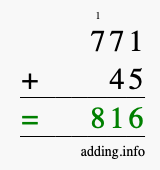 Calculate 771 + 45 using long addition