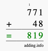 Calculate 771 + 48 using long addition