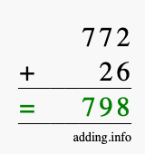 Calculate 772 + 26 using long addition