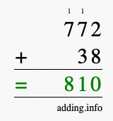 Calculate 772 + 38 using long addition