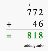 Calculate 772 + 46 using long addition