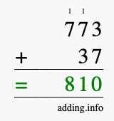 Calculate 773 + 37 using long addition