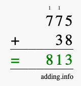 Calculate 775 + 38 using long addition