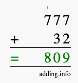 Calculate 777 + 32 using long addition