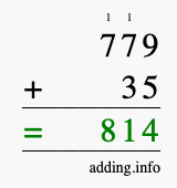 Calculate 779 + 35 using long addition