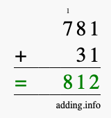 Calculate 781 + 31 using long addition