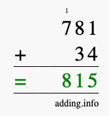 Calculate 781 + 34 using long addition