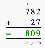 Calculate 782 + 27 using long addition