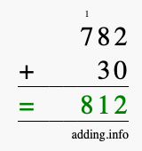 Calculate 782 + 30 using long addition