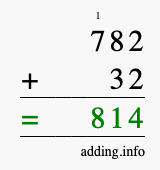 Calculate 782 + 32 using long addition