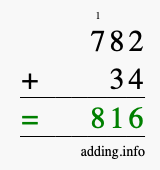 Calculate 782 + 34 using long addition