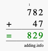 Calculate 782 + 47 using long addition