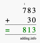 Calculate 783 + 30 using long addition