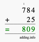 Calculate 784 + 25 using long addition