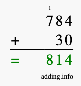 Calculate 784 + 30 using long addition