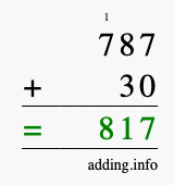 Calculate 787 + 30 using long addition