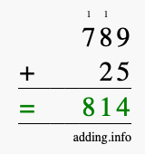 Calculate 789 + 25 using long addition