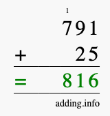 Calculate 791 + 25 using long addition
