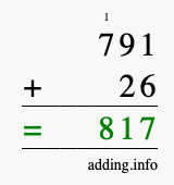 Calculate 791 + 26 using long addition
