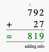 Calculate 792 + 27 using long addition