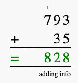 Calculate 793 + 35 using long addition