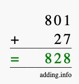 Calculate 801 + 27 using long addition