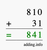 Calculate 810 + 31 using long addition