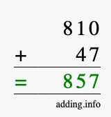Calculate 810 + 47 using long addition