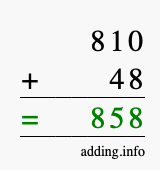 Calculate 810 + 48 using long addition