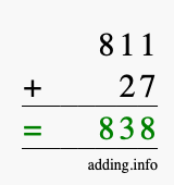 Calculate 811 + 27 using long addition