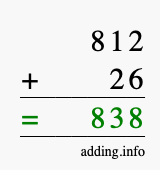 Calculate 812 + 26 using long addition