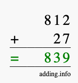 Calculate 812 + 27 using long addition