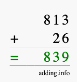 Calculate 813 + 26 using long addition