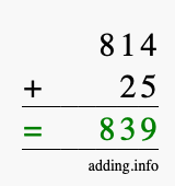 Calculate 814 + 25 using long addition