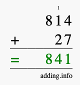 Calculate 814 + 27 using long addition