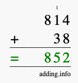 Calculate 814 + 38 using long addition