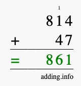 Calculate 814 + 47 using long addition