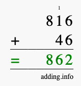 Calculate 816 + 46 using long addition