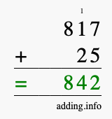Calculate 817 + 25 using long addition